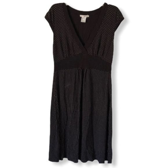 Kensie Cap Sleeve V Neck Black And White Polka Dot Tshirt Dress Womens Size M